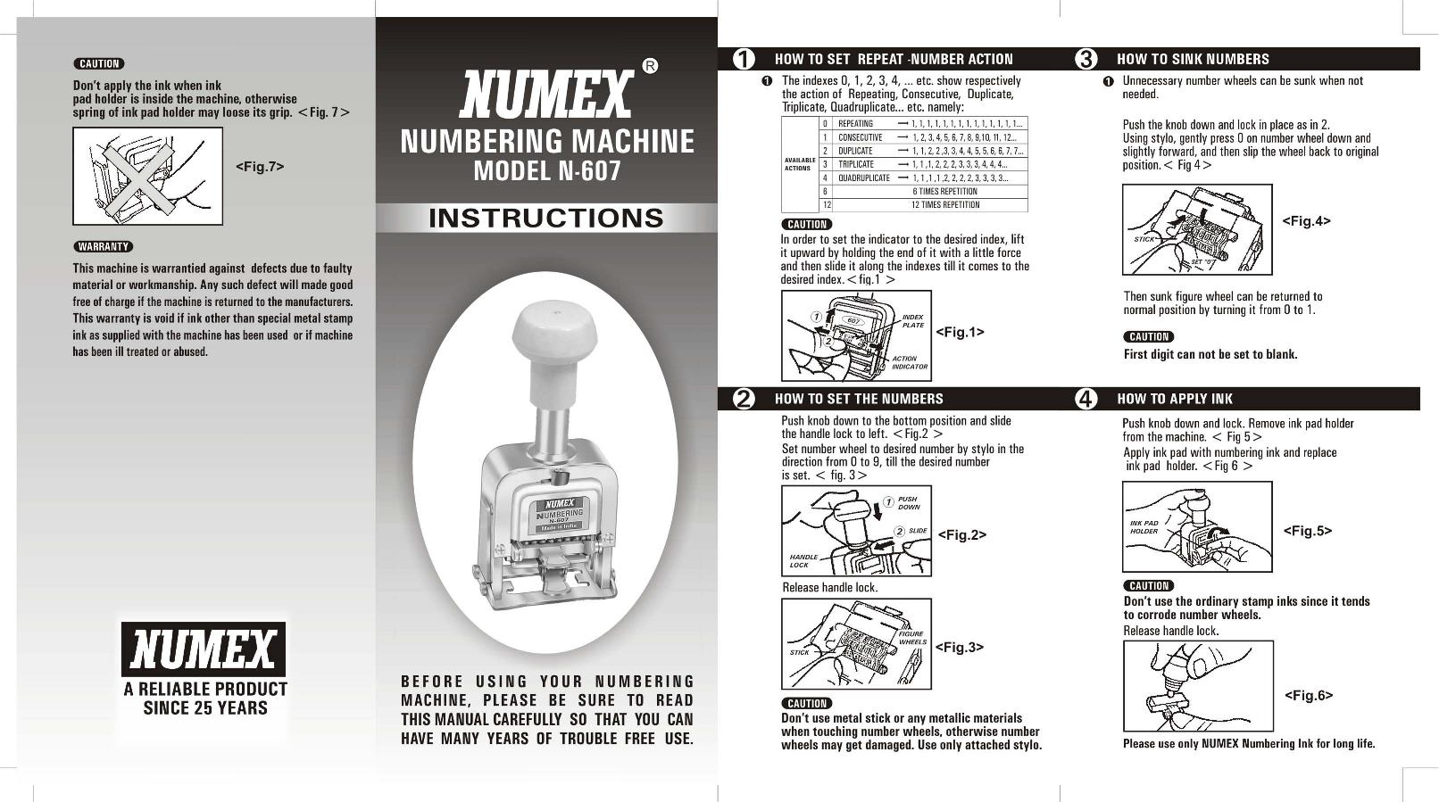 Numex Numbering Machine Model-N/607