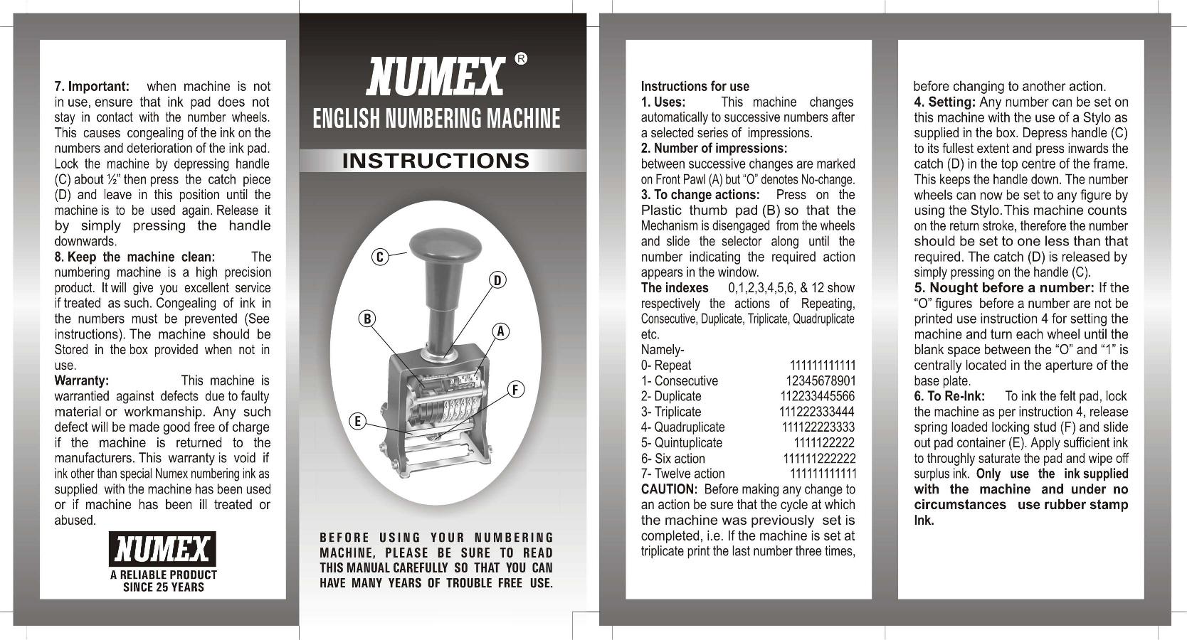 Numex Hand Numbering Machine